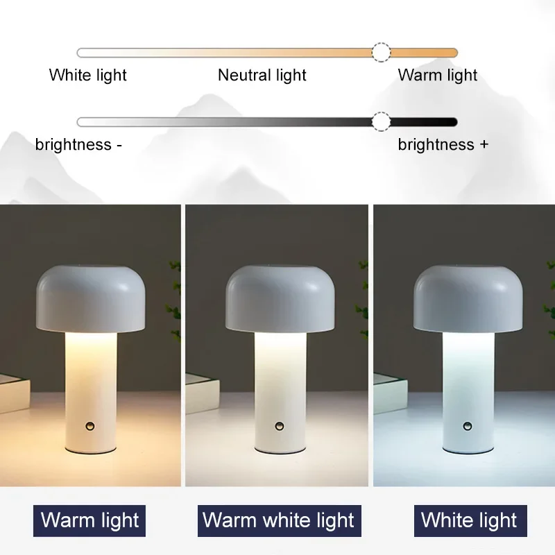 Imagem -03 - Cogumelo sem Fio Touch Table Lamp Luz Noturna Recarregável Portátil Regulável Quarto Sala de Estar Cabeceira Desktop Decor Iluminação