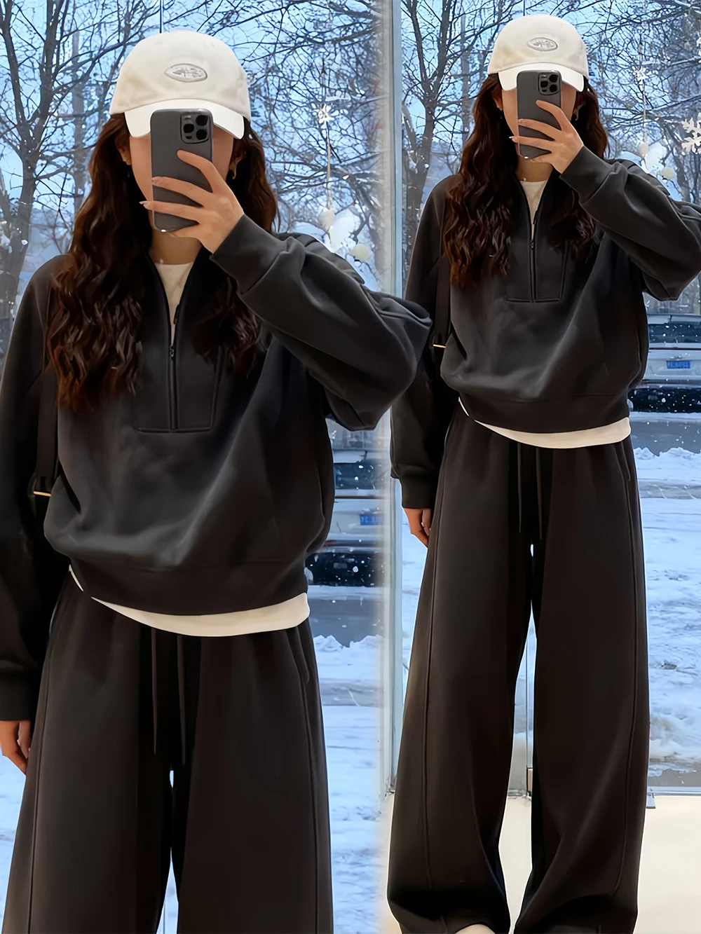 

Winter 2025 Women's Sweatirt Wide Leg Pants Two Piece Set Casual Spor Warm Thiened Full Body Fce High Waist