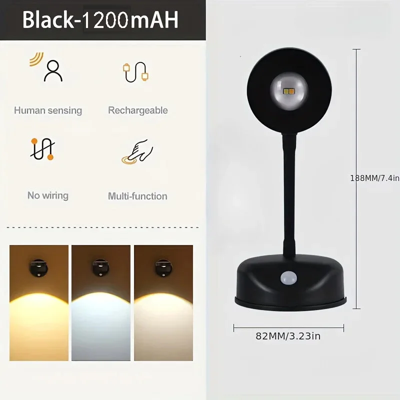 HPH USB Oplaadbare Intelligente Bewegingsgevoelige Draadloze Wandlamp Dimbare LED-Spotlight voor het Verlichten van Schilderijen en Foto's