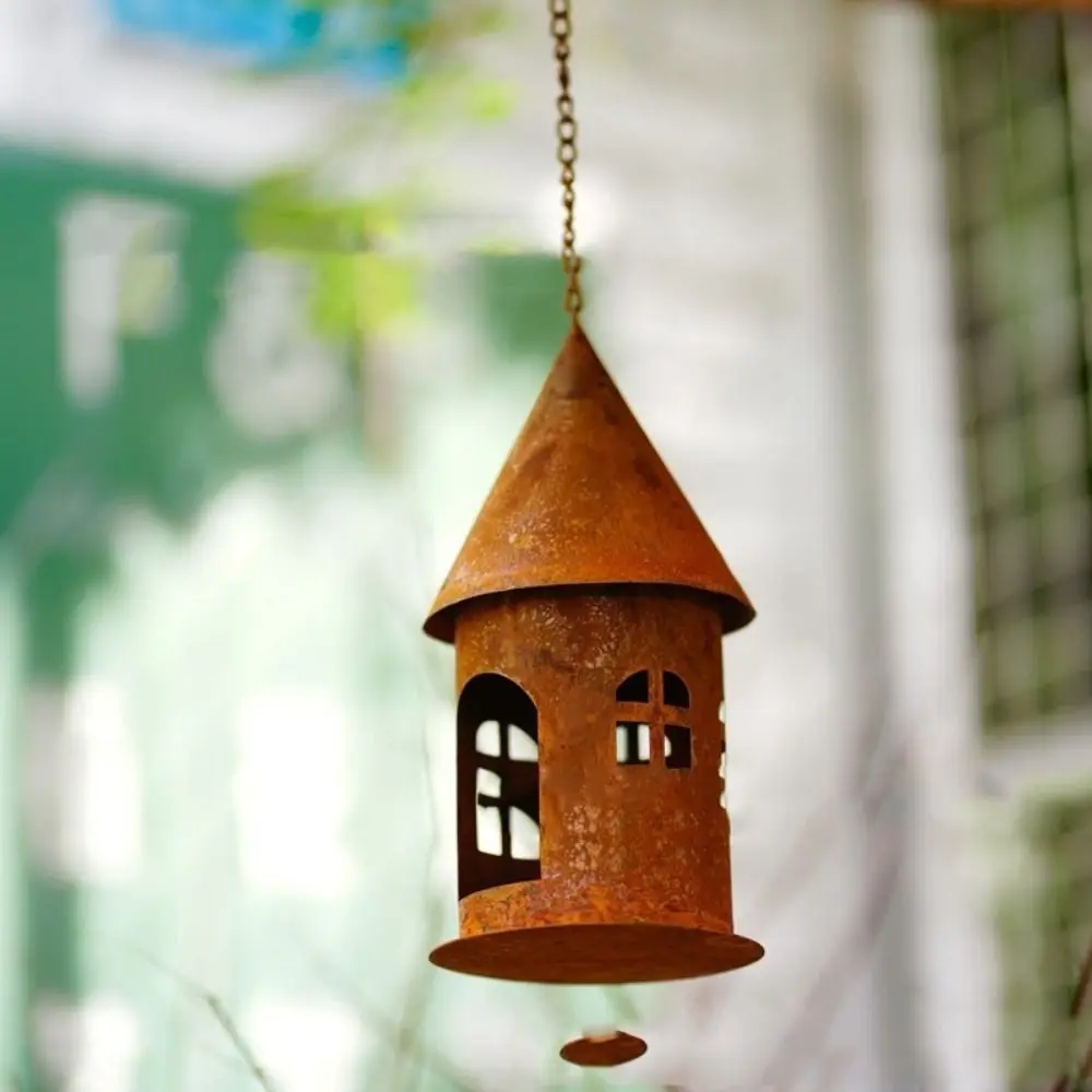 Versatile Iron Rusty Castle Candlestick Rustic Hollow Design Hanging Bird Feeder Decorative Castle