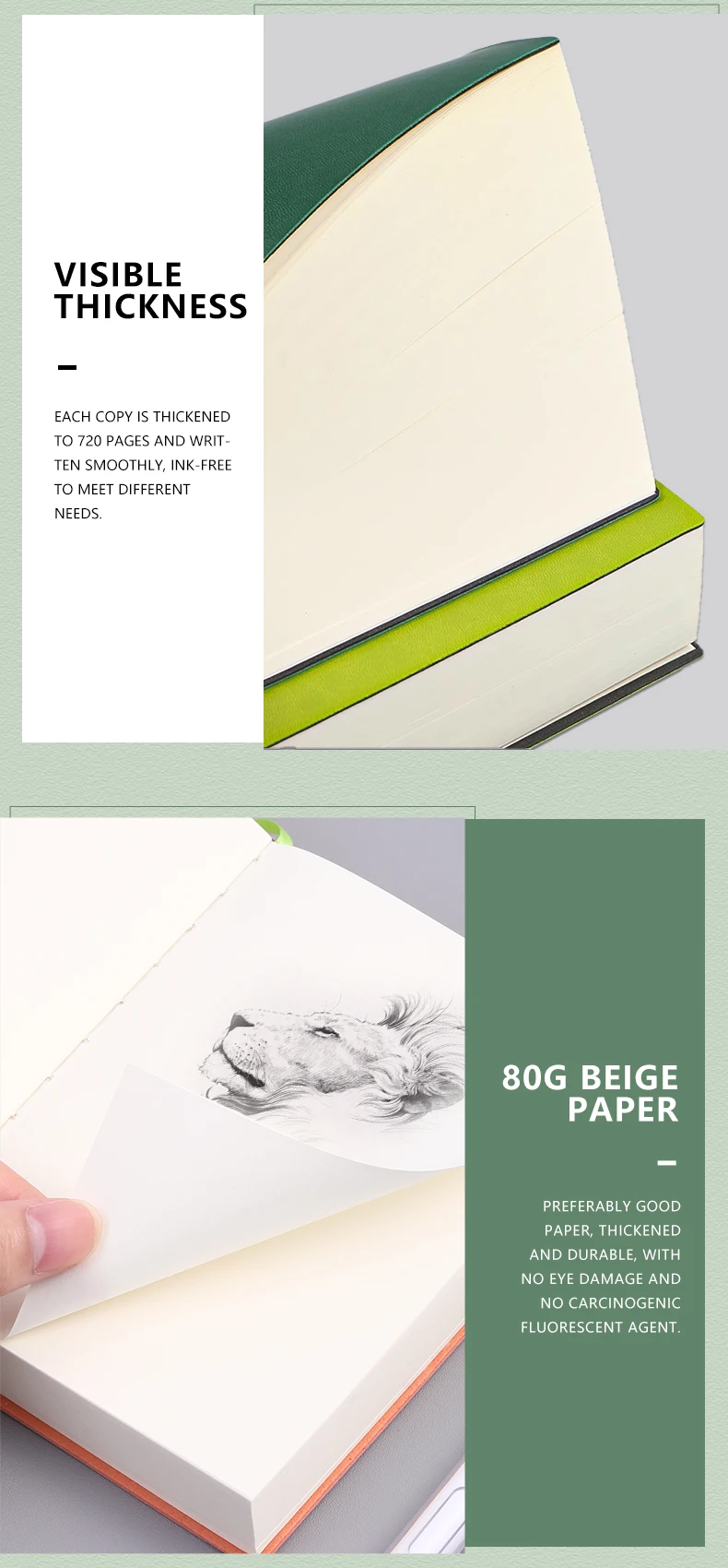 720-seitiges leeres Innennotizbuch, weiche Kunstlederoberfläche, minimalistisches Zeichenbuch, ultradickes Notizbuch, kleines und frisches DIY – Detail 3