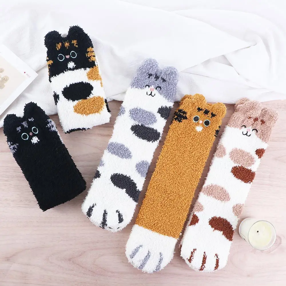 

Thick Women Soft Warm Coral velvet socks Floor Socks Cat Paw Sleeping Socks