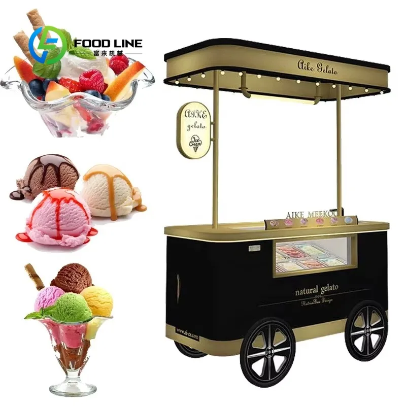 Customized Italian Gelato Vending Cart with Freezer Wheels Electric Street Application New Popular Ice Cream Push Cart