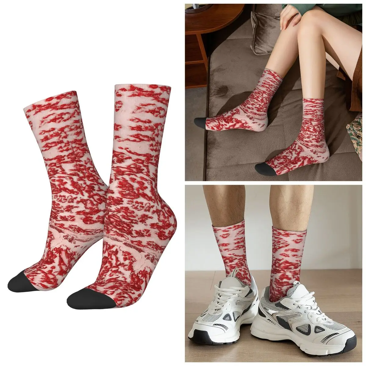 

All Seasons Snowflake Beef Texture Print Socks Harajuku Crew Socks Hip Hop Stockings for Men Women Gifts