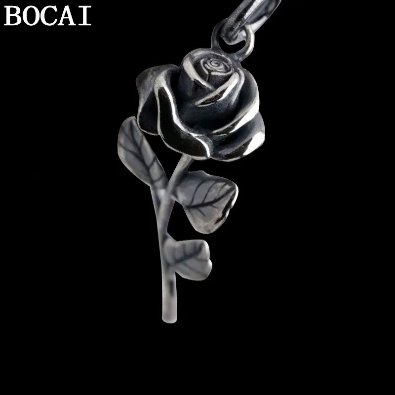

BOCAI New S925 Sterling Silver Jewelry Vintage Personality Rose Pendant Women's Selected Gift