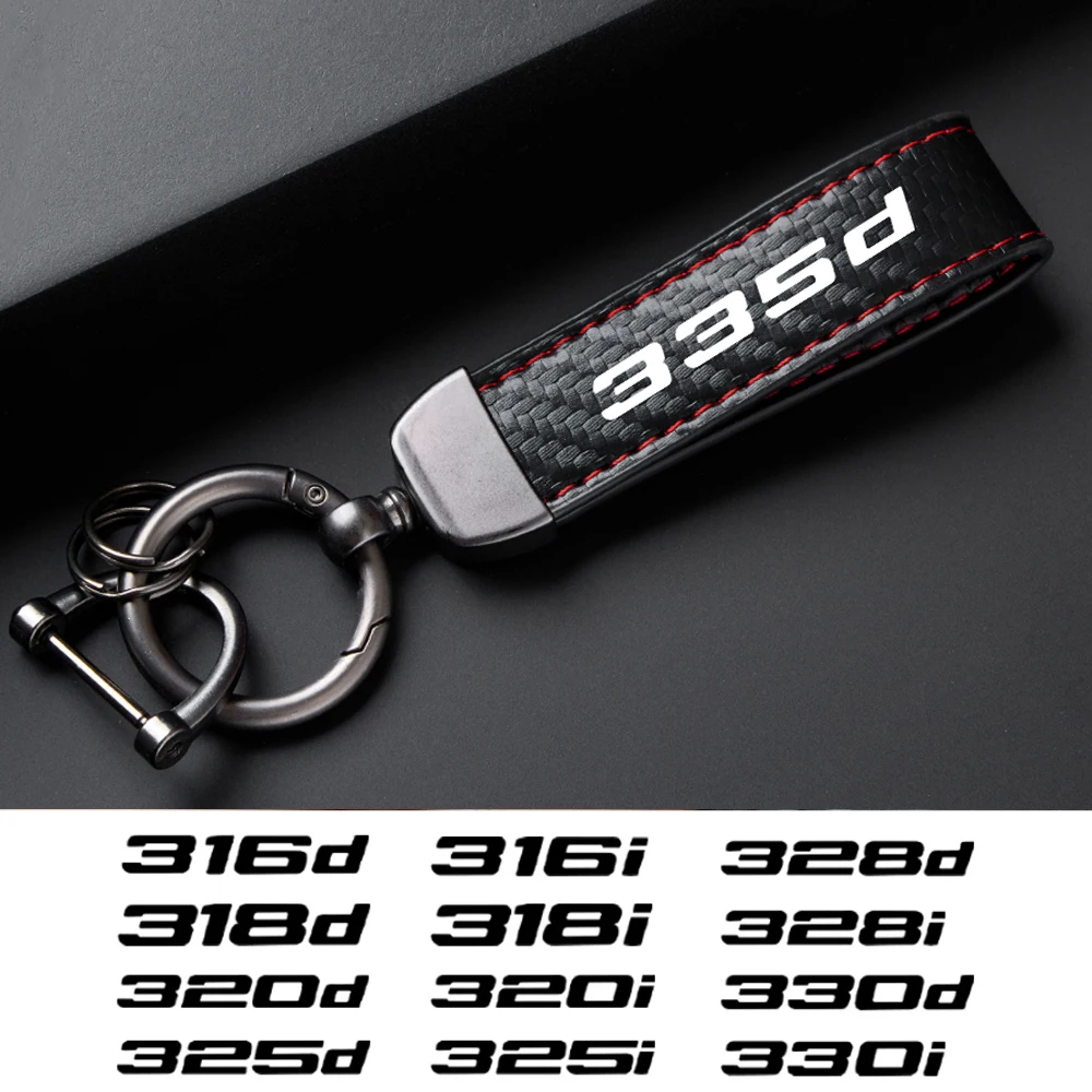 Car Carbon Fiber Pattern PU Leather Key Chain For BMW 340d 335d 330d 328d 325d 320d 318d 316d 340i Key Ring Interior Accessories