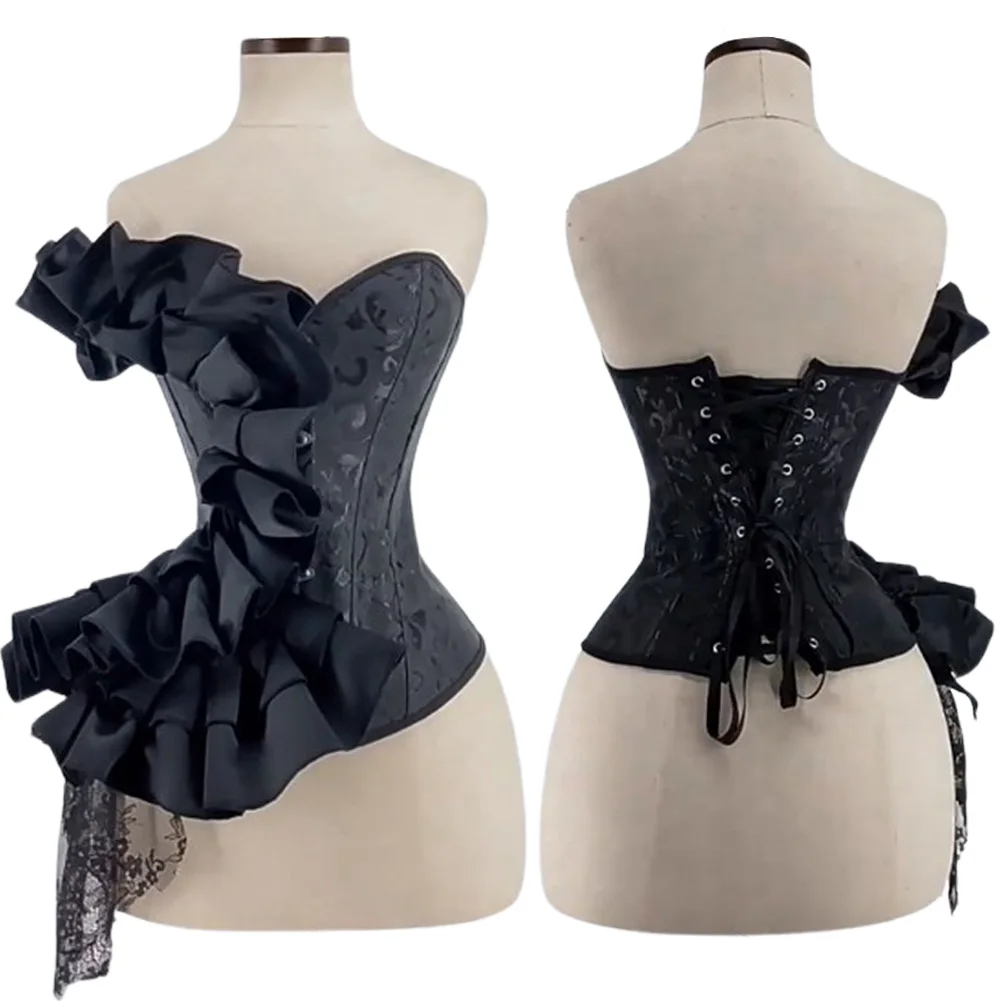 Medieval Princess Cosplay Fantasy Sexy Lace Black Corset Off Shoulder Body Shaper Victorian Renaissance  Costume Disguise Adult