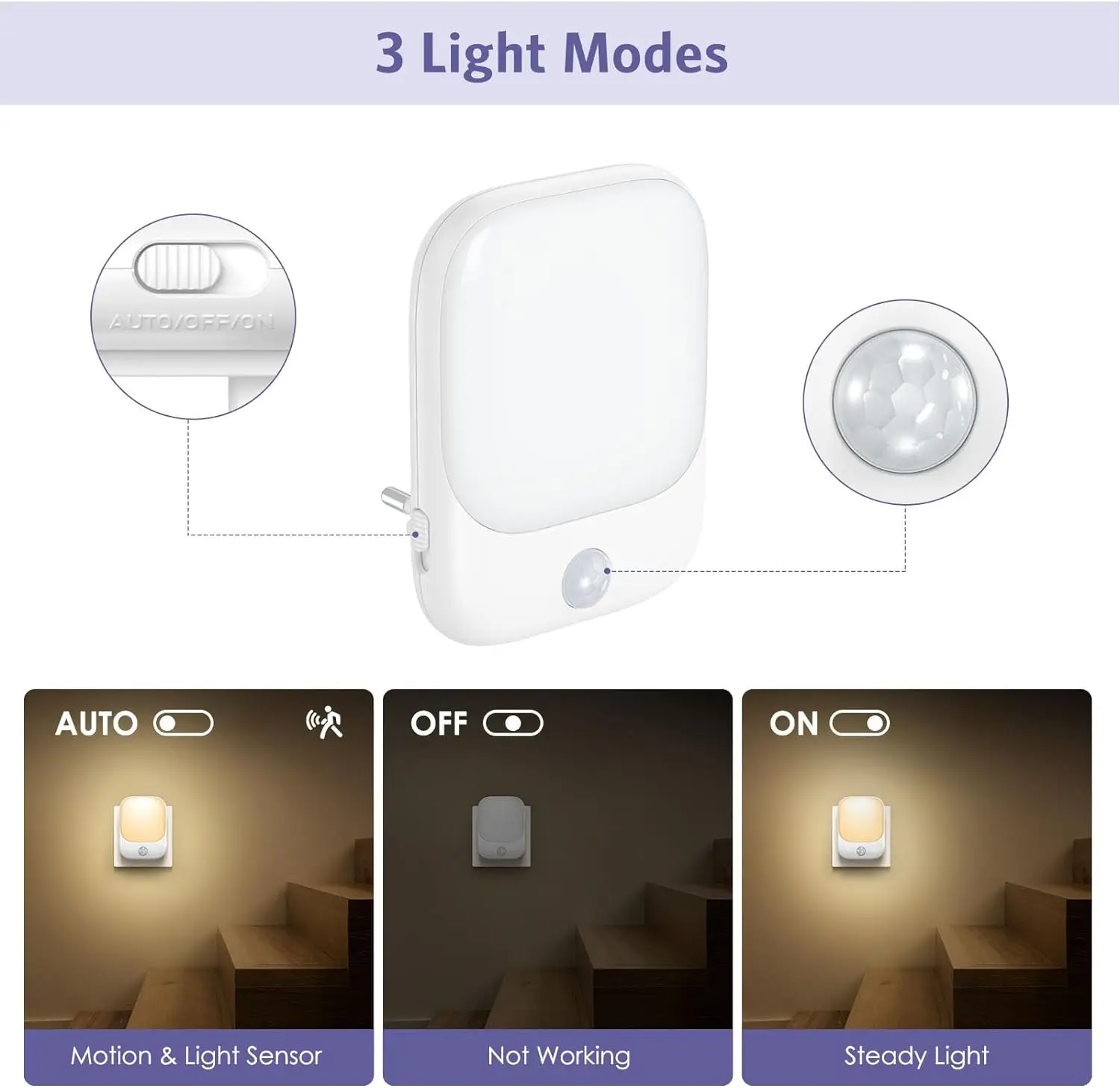 1pc/2pcs/4pcs/10pcs Smart LED Night Light with Sensor, Adjustable Brightness, Motion Sensor Night Light, Warm White