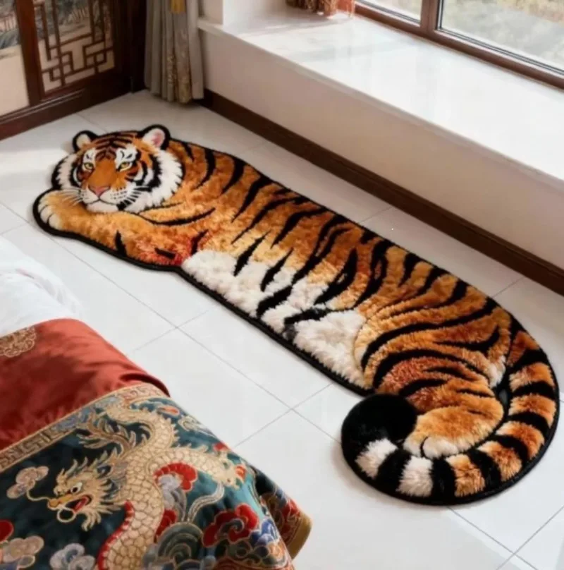 2D Flat Creativity Tiger Bedroom Carpet Water-absorbing Non-slip Doormat Abrasion-resistant Lifelike Bedside Rug Home Decor