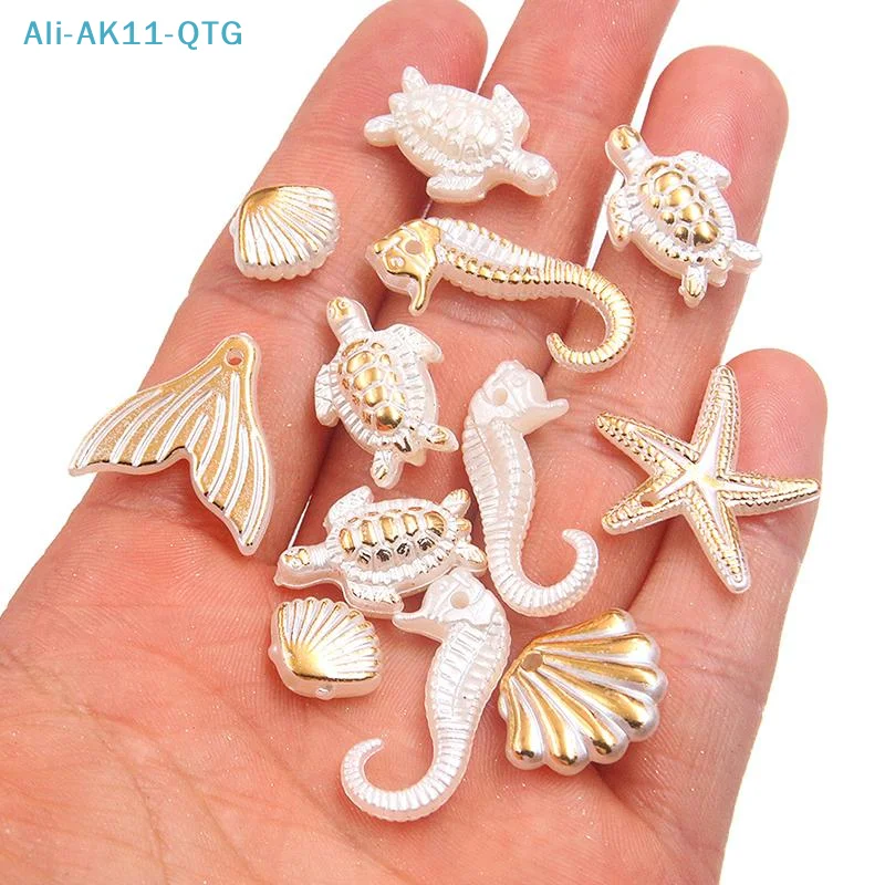 NEW 30 Marine Series Bead Bracelets: Resin-style Shells, Conches, Seahorses, Five-pointed Stars With Holes, Diy Made