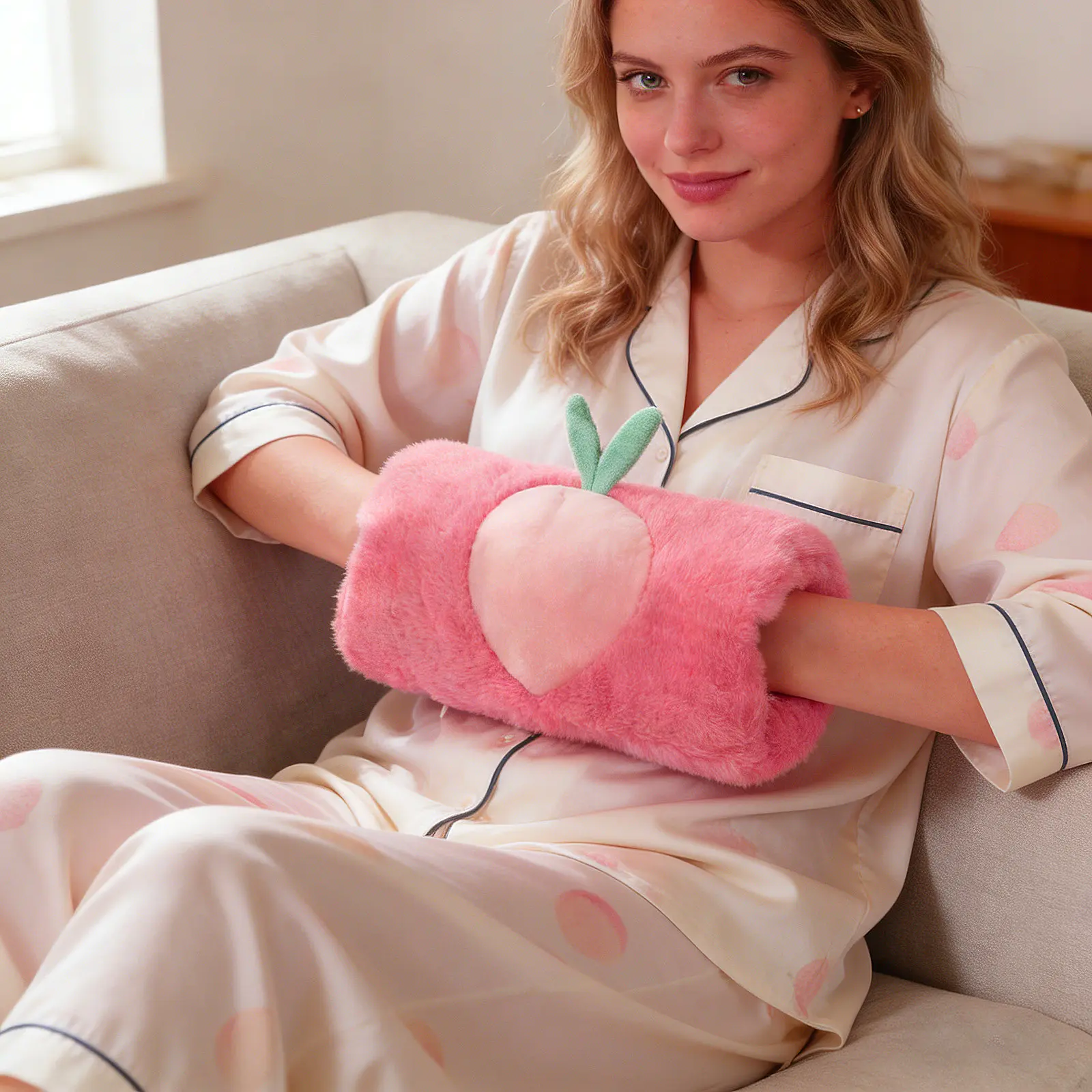 

Теплые митенки с узором кролика и персиков для женщин и девочек, зимние грелки для рук из искусственного меха, подарок на праздник