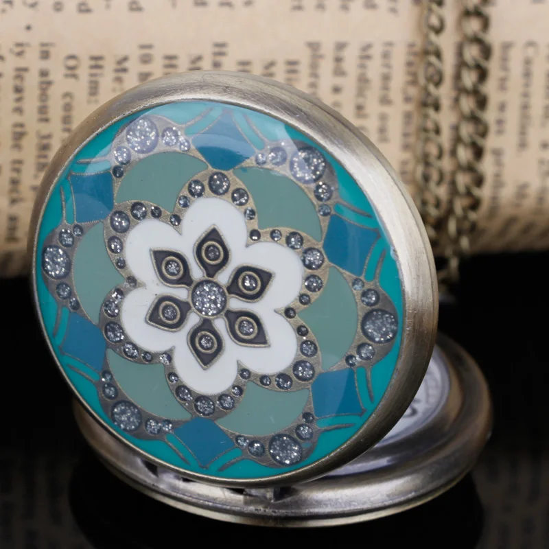 Retro Jade Antique Bronze Pocket Watch for Women Lady Girl Friend Mother Exquisite Gifts Necklace Clock Pendant Watch with Chain