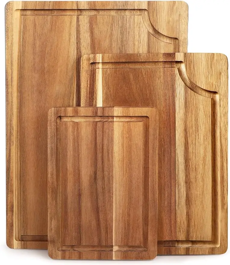 

Acacia Wood Cutting Board Set with Juice Groove (3 Pieces) Organic Wooden Cutting Boards for kitchen Butcher Block Cutting Board