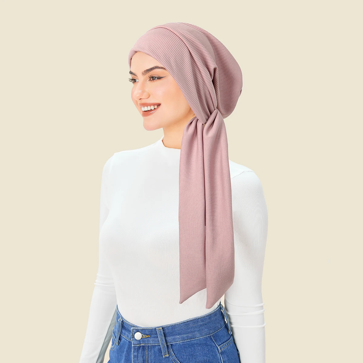 العصرية شريط طويل الذيل حزام الحجاب عمامة القبعات مسلم بلون أشرطة رأس لينة تمتد قبعة الكيماوي للنساء الفتيات