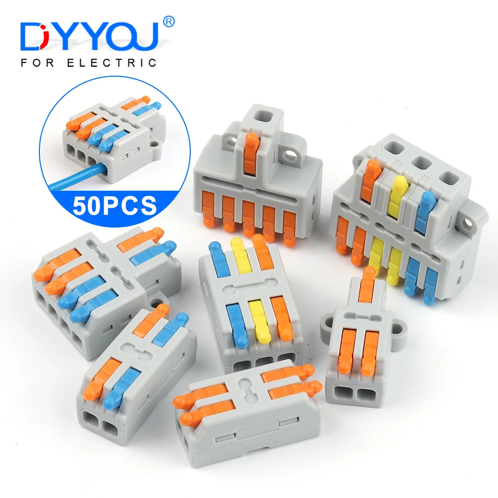 

50PCS Quick Universal Compact Wiring Connector Conductor Push-in Terminal Block With Lever Home Electrical Splitter For 28-12AWG