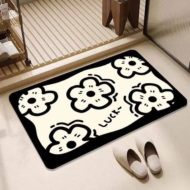 Absorbent Bathroom Rug Diatomite Non-slip Quick-drying Floor Mat Black and White Bath Carpet Toilet Area Rugs Home Decor Mats