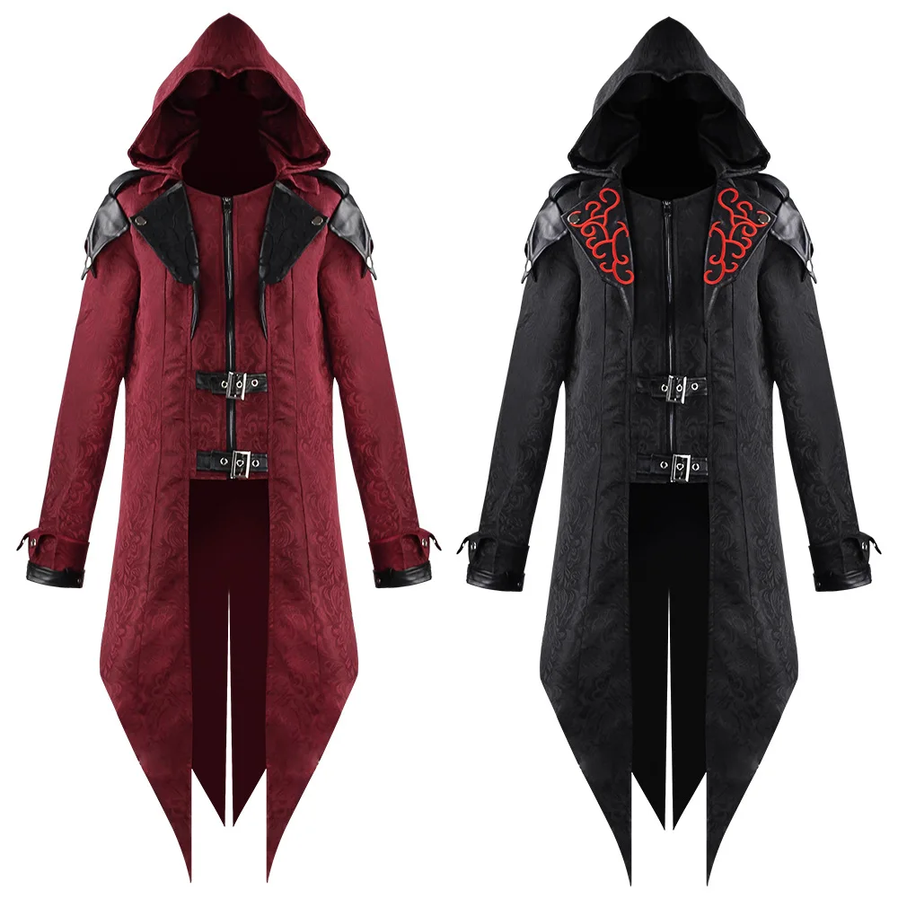 

Men's Cardigan Coat Windbreaker Performance Costume Stage Costume Medieval Halloween Vintage Patchwork Coat Costume