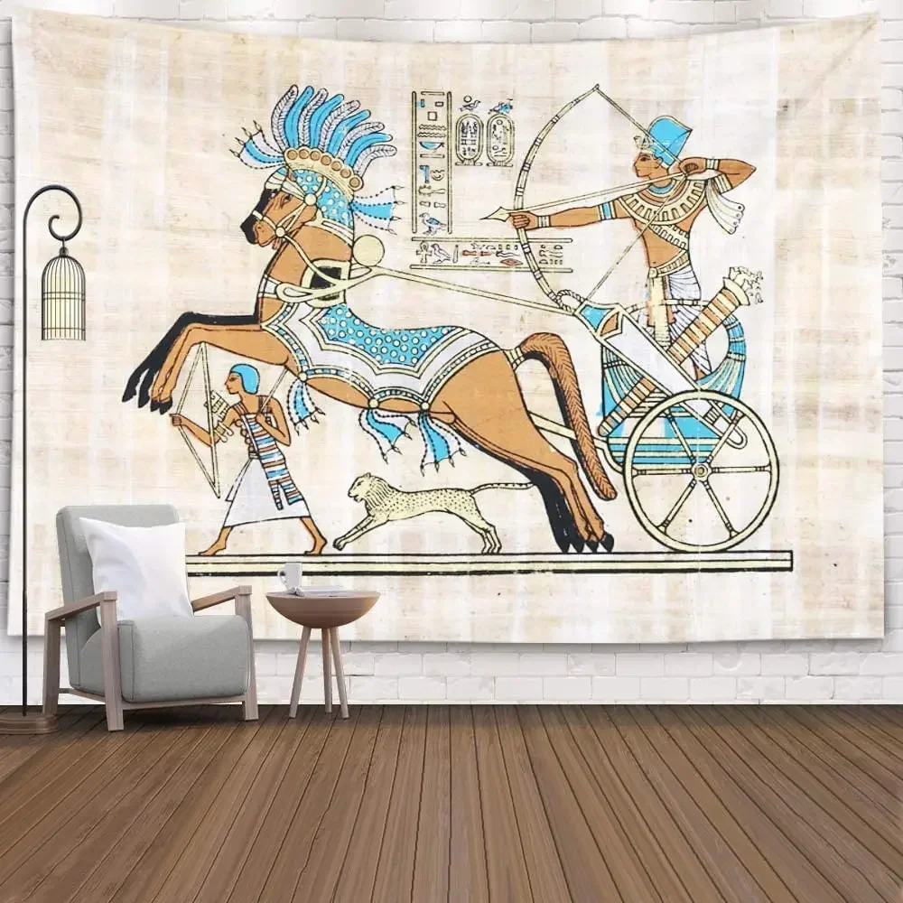 Musesh Art Ancient Egypt Papyrus War Scene with Seated in His Rameses Chariot Wall Tapestry