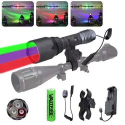 Taktische Grün/Rot/UV 3 Farben Jagd Taschenlampe Blut Tracker Hog Handheld Laterne + 18650 + Ladegerät + schalter + Gewehr Pistole Umfang Montieren