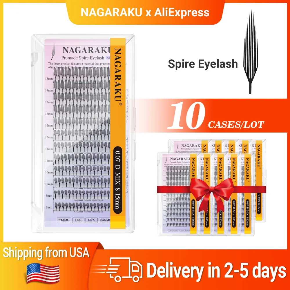 NAGARAKU Ship from America 10 cases Premade Spire Eyelash Plume Fluttering Eyelash Extensions Anime Effect Soft Comic