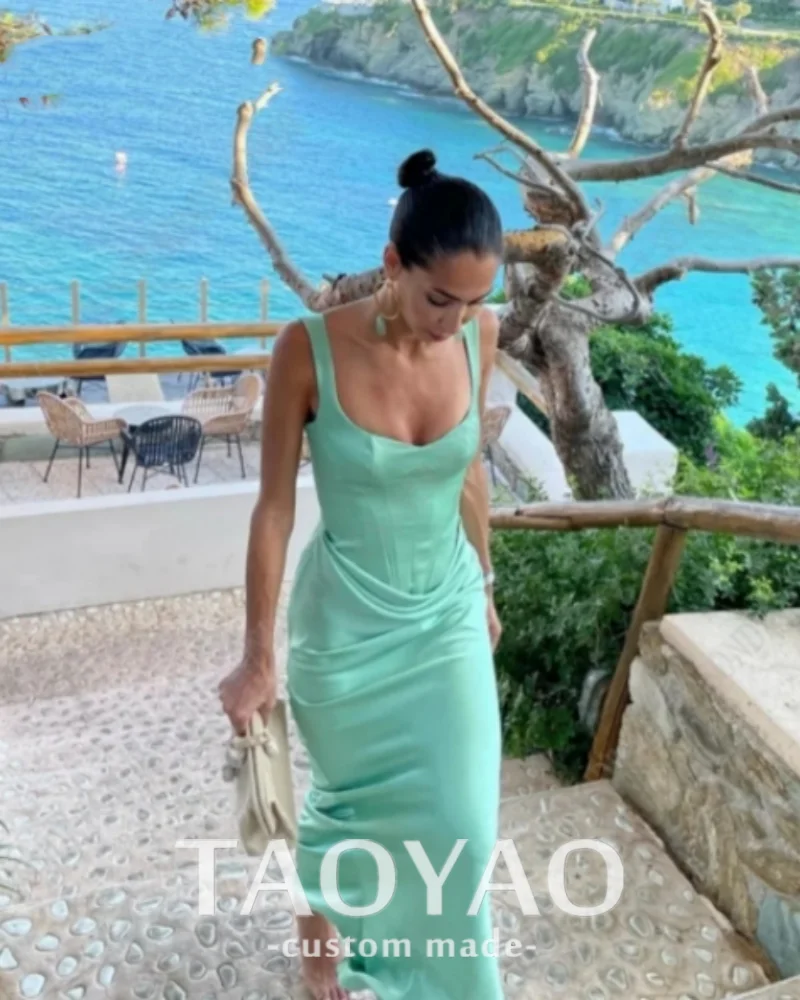 2024 Sexy Prom Gowns Satin Long Sleeveless Beach Dresses Green Formal Party Gowns Cocktail Dresses Gowns DeSoirée