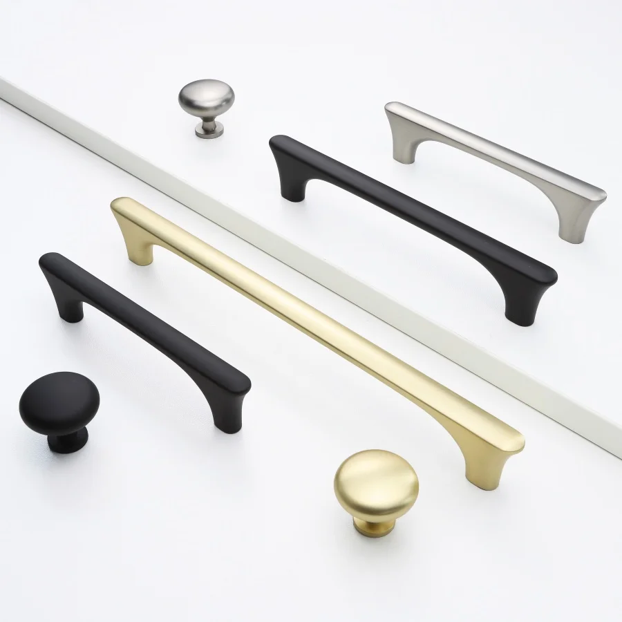 Simple Modern Cabinet Handles Black Wardrobe Pulls  Kitchen Cupboard Door Knobs Zinc Alloy Furniture Hardware