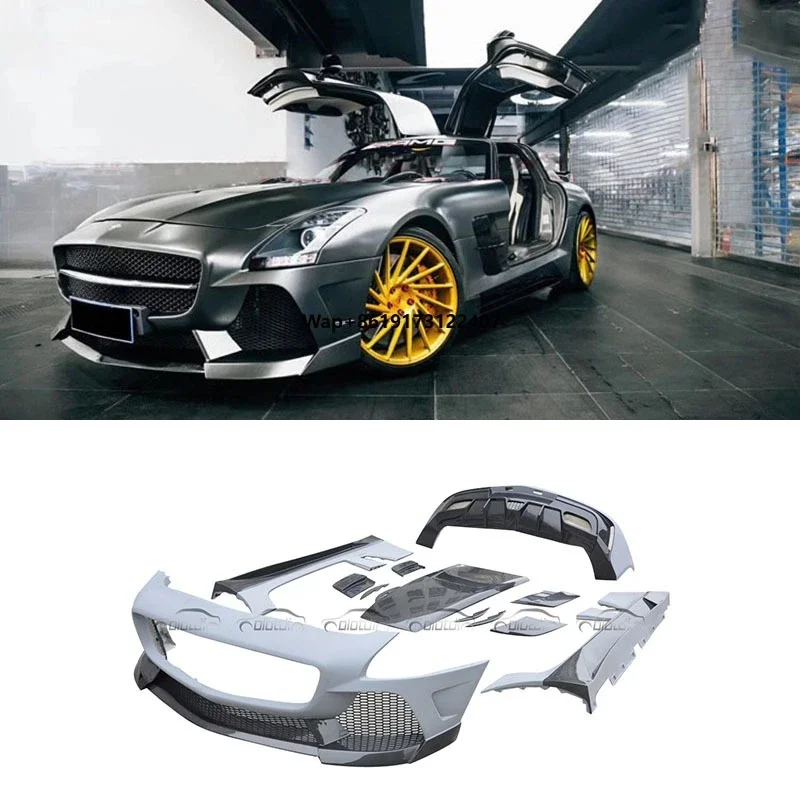 Neue Carbon-Karosserie-Kits für R197 SLS, einschließlich Front- und Heckstoßstangenlippe, Spoiler, Seitenschweller, Kotflügel und Motorhaube