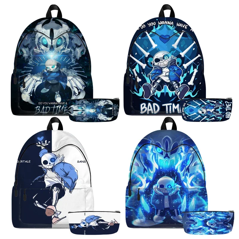 

2pcs UNDERTALE Backpack Cartoon Sans And Papyrus Kids Birthday Gift School Backpack for Primary Students Girls Anime Bookbag