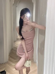 Sexy Sparkling Diamond Strapless Party Dress Small Size Elegant Lady Summer New Arrival Women's Fashion Polyester Fiber High ...