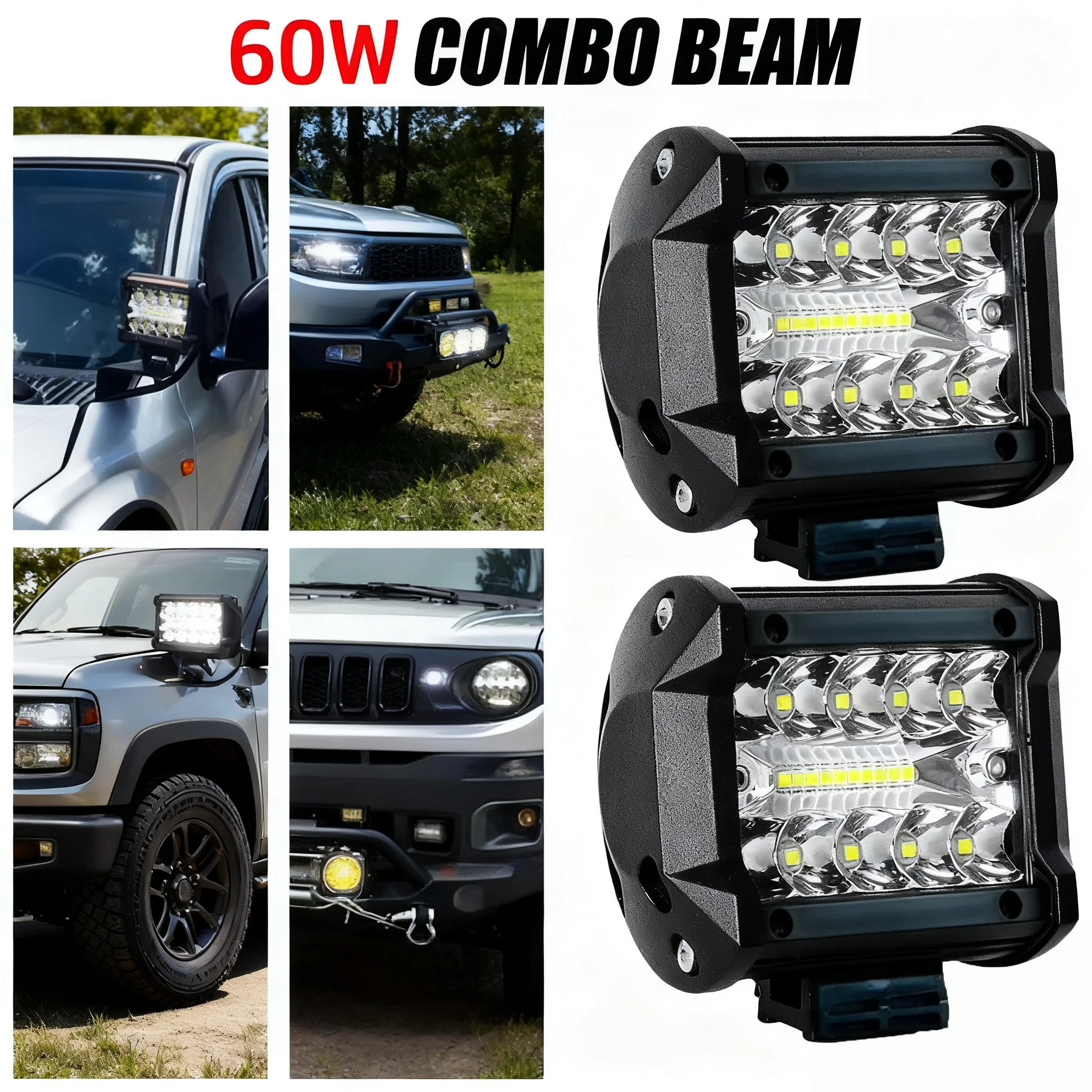 

60 Вт 12 В светодиодный светильник Spot Flood Combo Beam Offroad Work Light IP67 Водонепроницаемый для грузовика SUV ATV UTV 4WD Jeep