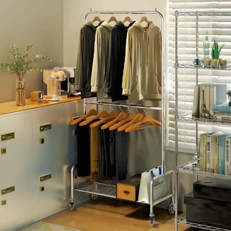 Upper and lower double-layer lifting coat rack, rust-proof carbon steel clothing store clothes display rack, floor-to-ceiling be