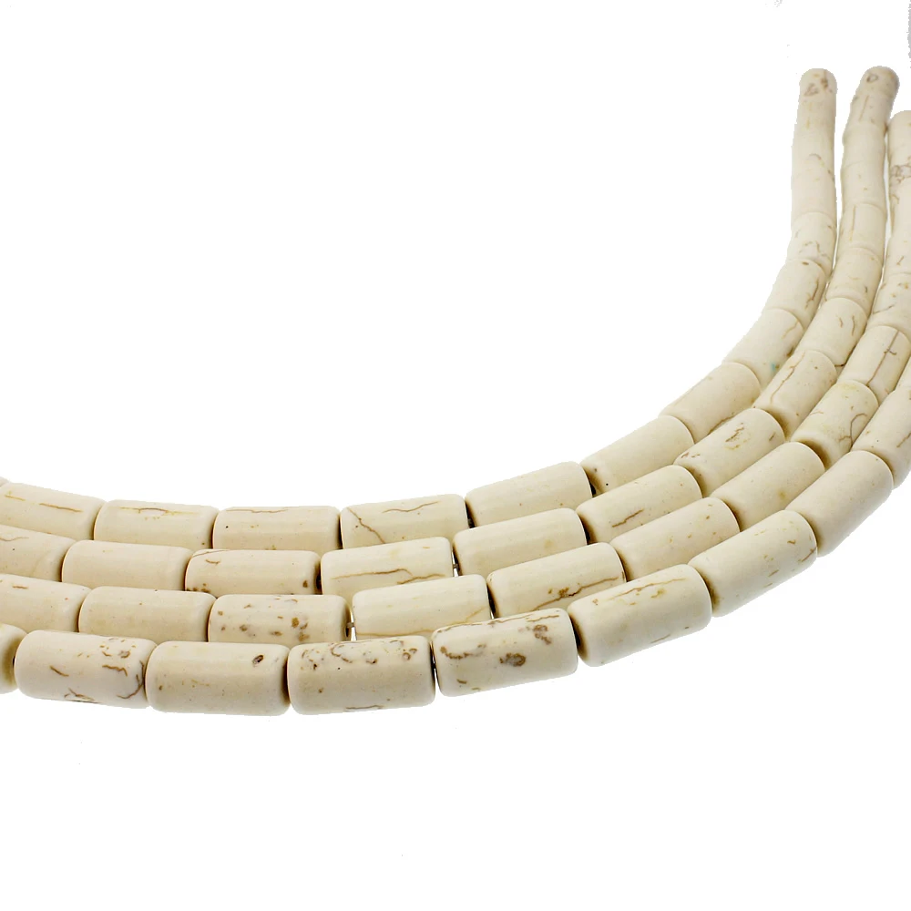 White Howlite Cylindrical Natural Stone Necklace Bead Pine  Round Tube Loose Beads for Making Bracelet Earrings Jewelry