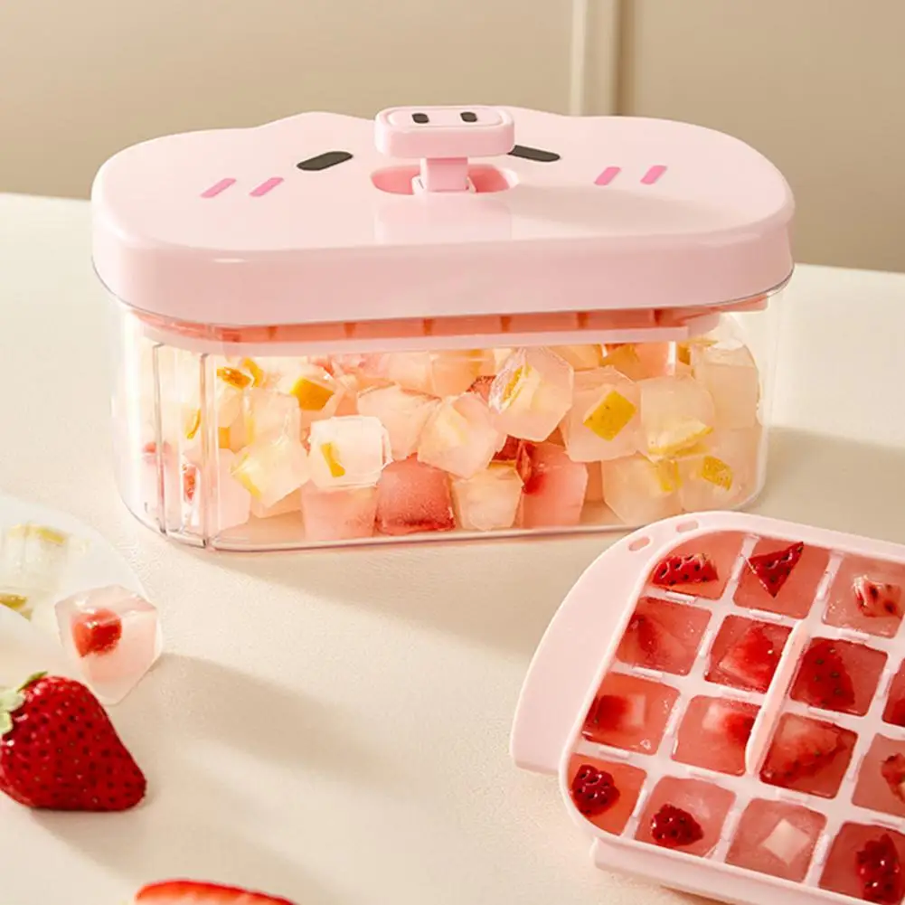 Ice Storage Container Ice Cube Mold Pig-shaped Ice Cube Tray with Lid Leak-proof Plastic Mold for Freezer -free for Home