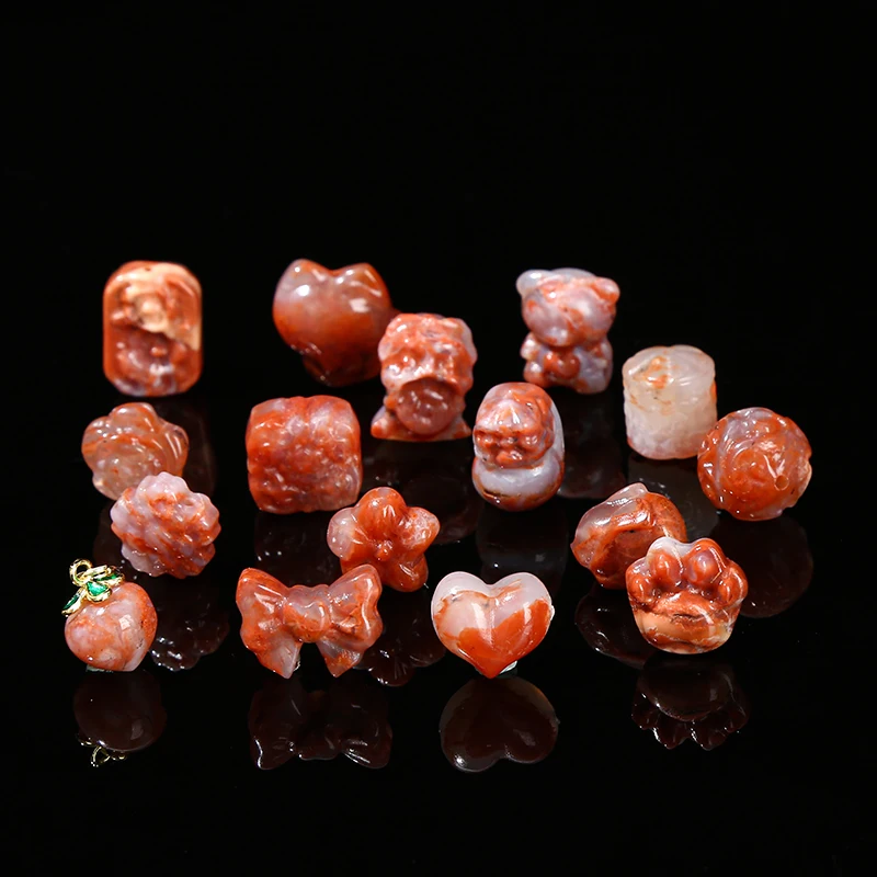 1 Pc Random Color Natural Stone China Red Jade Carved Rose Flower Patterned Pixiu Beads For Jewelry Making Diy Necklace Bracelet