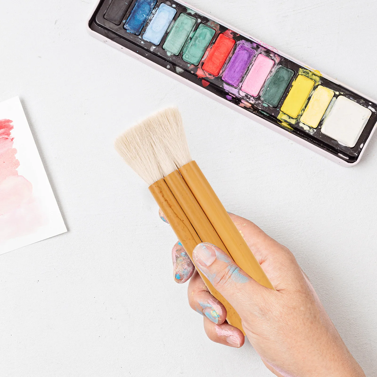 Wood Handle Watercolor Brush Wool Hair Bristles for Artistic Painting Watercolor Drawing Texture Board Wall Art Practice