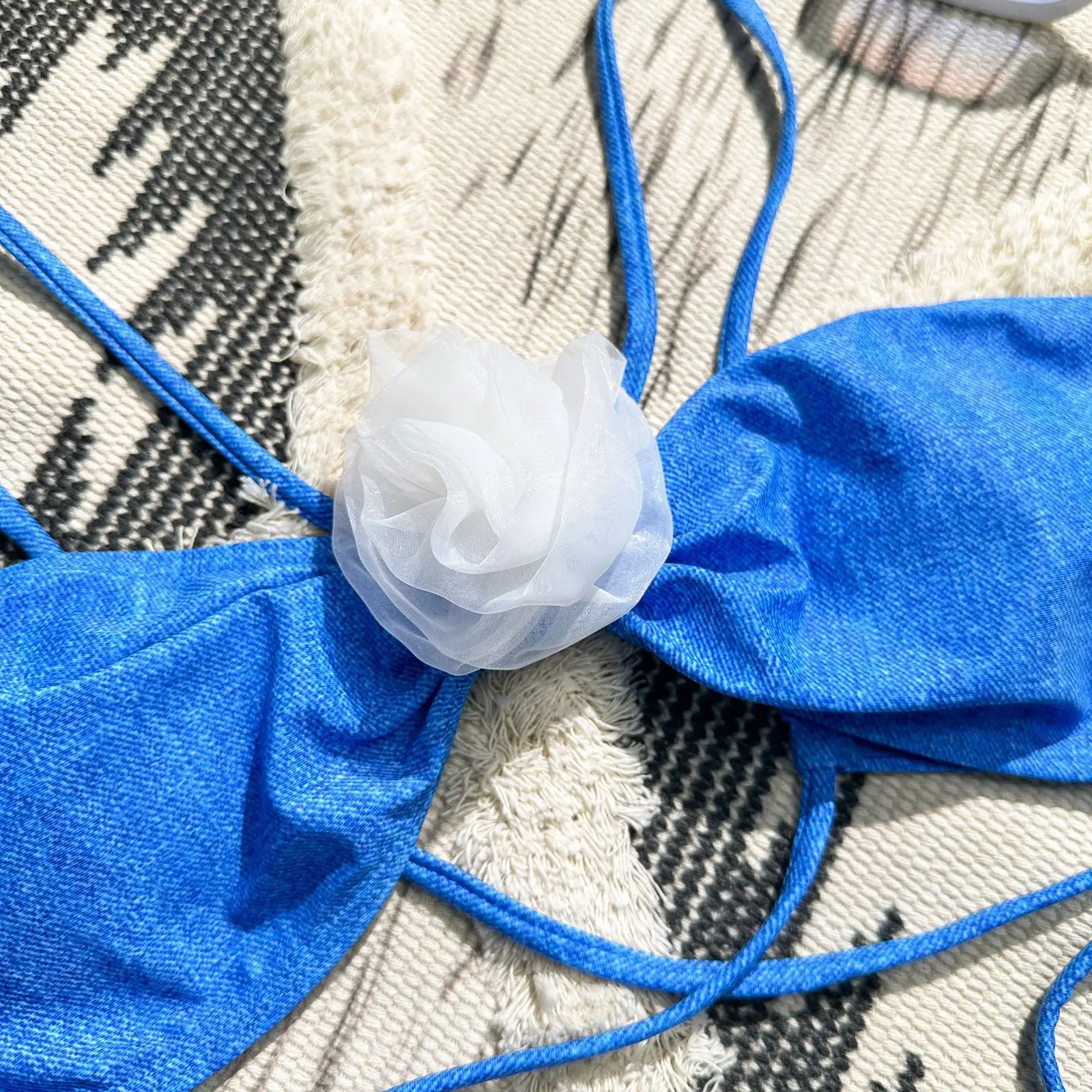 Sexy Thong Micro Bikinis Sets Two Pieces Swimsuit Blue Swimwear Female Brazilian Biquini 3d Flower Beach Wear Bathing Suit Pool