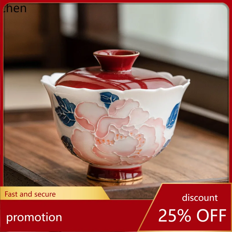 

Чайная чашка Zml с цветочным узором и крышкой, высококачественная, для домашнего чаепития, керамическая чаша для чая с крышкой, для набора для чаепития кунг-фу.