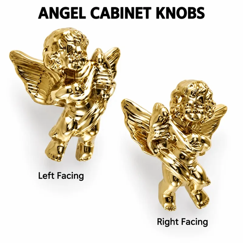 Angel Cabinet Knobs Left Right Facing Brass Furniture Pull Handles 1 or 10PCS for Drawer Cupboard Wardrobe Cabinet Door Decor