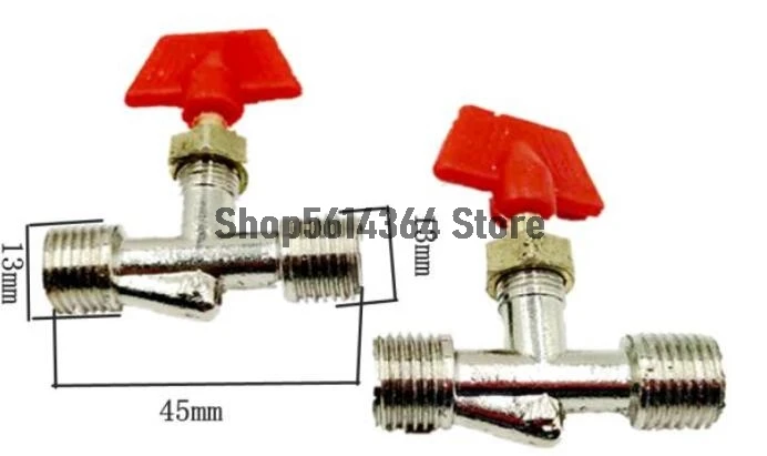 Metal 1/8PT 1/4PT Male Thread Air Compressor Inline Manual Valve Red Silver Tone