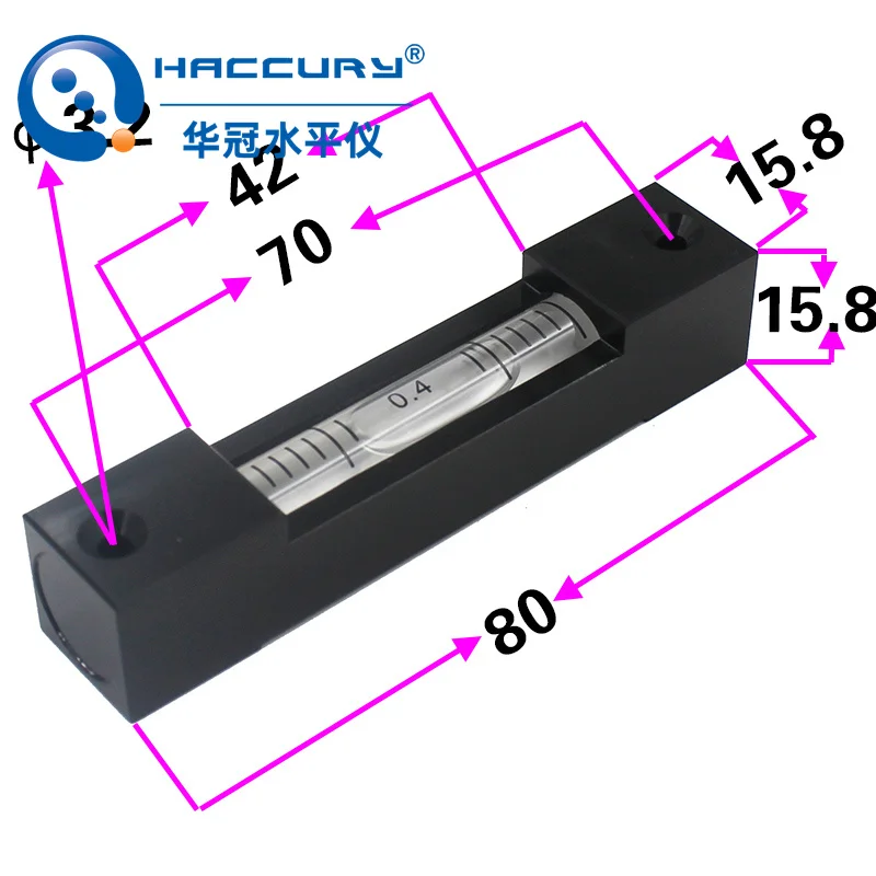 Haccury Metal Strip Spirit Level Bubble Mini Aluminum Alloy Bulb Inclinometer Ampules Length 80mm 1PCS