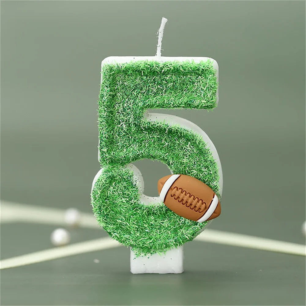 3D Cake Candles Green Lawn Number 0-9 Birthday Candles Festive Party Decor Rugby Children's Cake Decoration Digital Candles