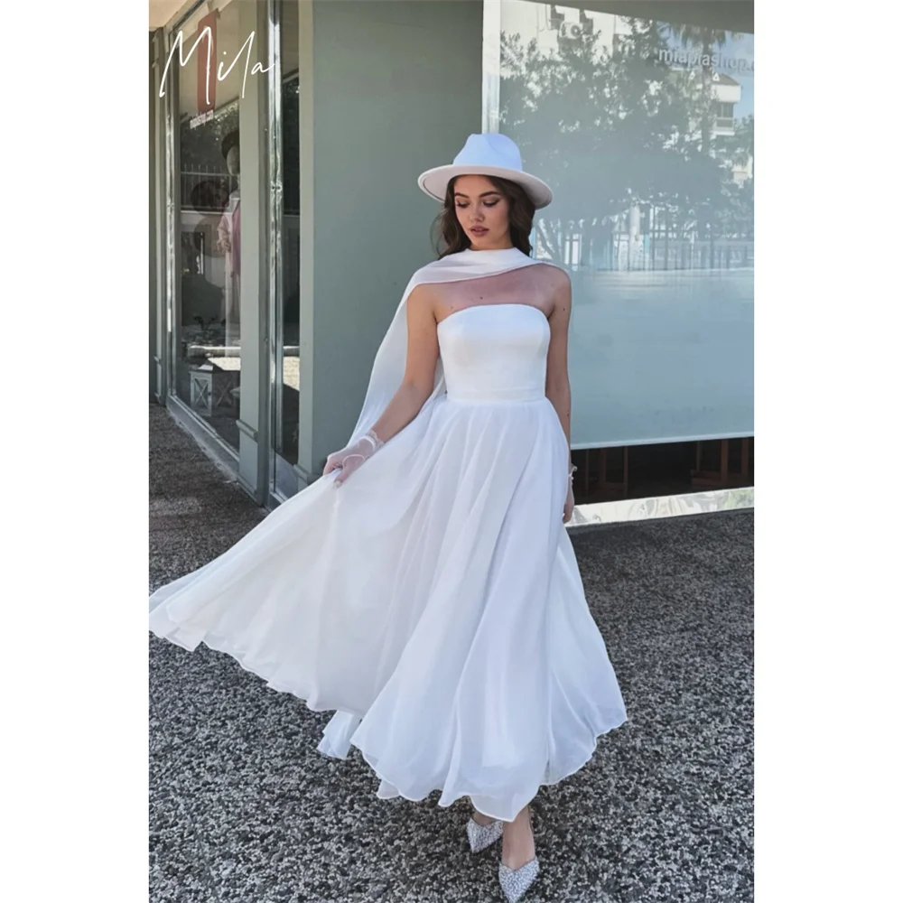Mila Strapless Customized Chiffon Evening Dresses Sleeveless Prom Dress 2025 Elegant Ankle-Length Wedding Party Formal Gowns
