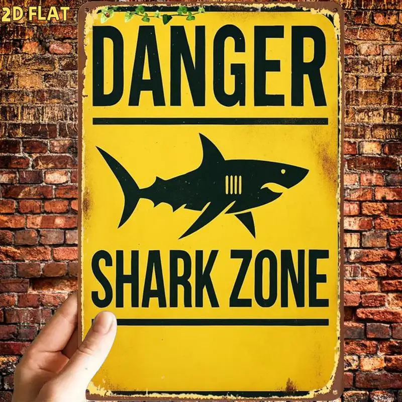 Fun Shark Area Danger Warning Sign，Metal iron sign，Suitable for indoor use、Outdoor、Family