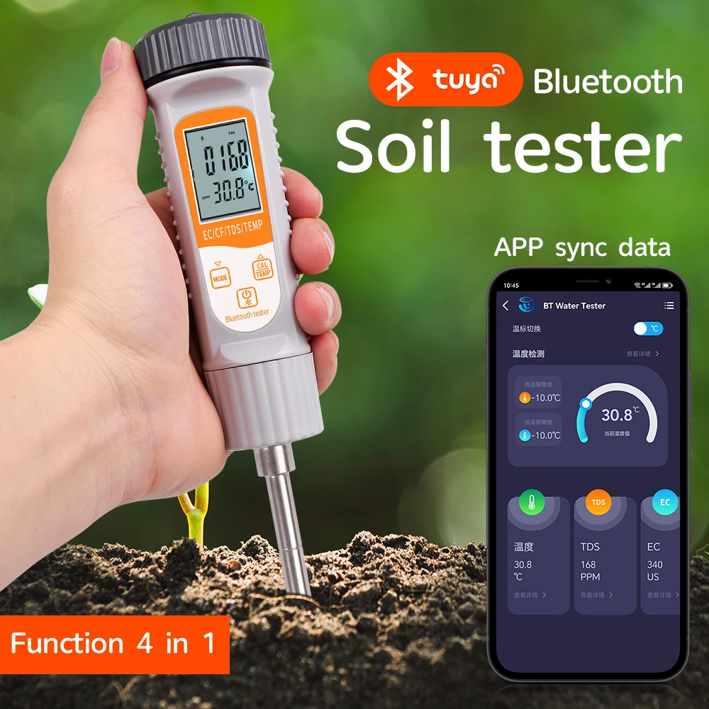 Bluetooth Soil Tester EC TDS CF Temperature Meter Moisture Humidity Sensor Plant Monitor Detector for Garden Greenhouse