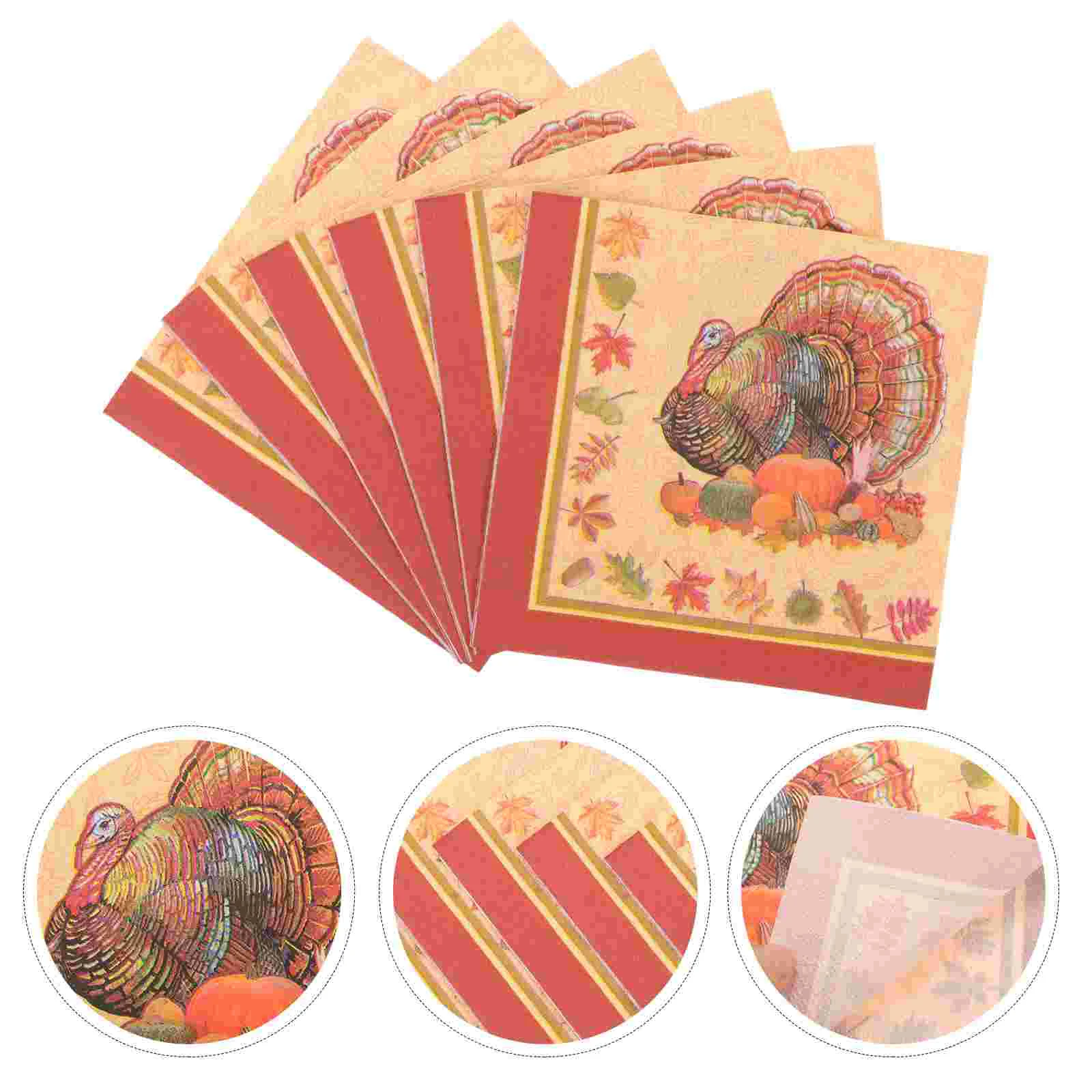 Thanksgiving Day Impresso Guardanapos, Cartoon Turquia Tissue, Dinner Paper Towel, Fontes do partido, Padrão 2, 40Pcs