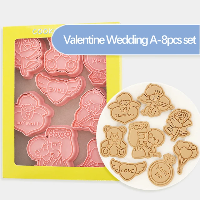 

8pcs Valentines Day Cookie Mold Love Heart Rose Flower Biscuit Moulds Cutters For Wedding Birthday Party Baking Cake Decor Tools