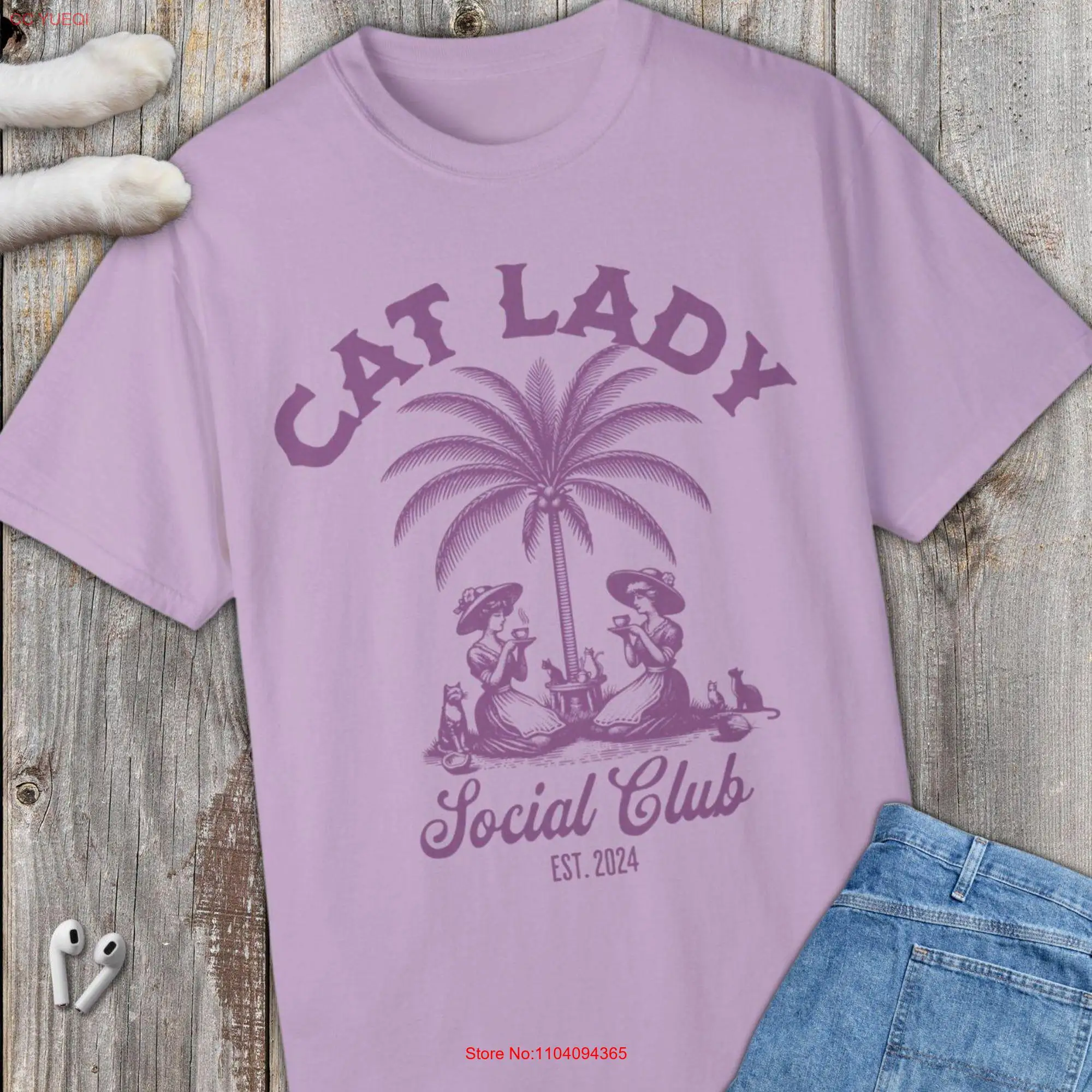 Comfort Colors Cat Lady Social Club Est 2024 Vintage Palm Tree Tea Party Cats Coconuts shirt Soft Garment Dyed T mom gift