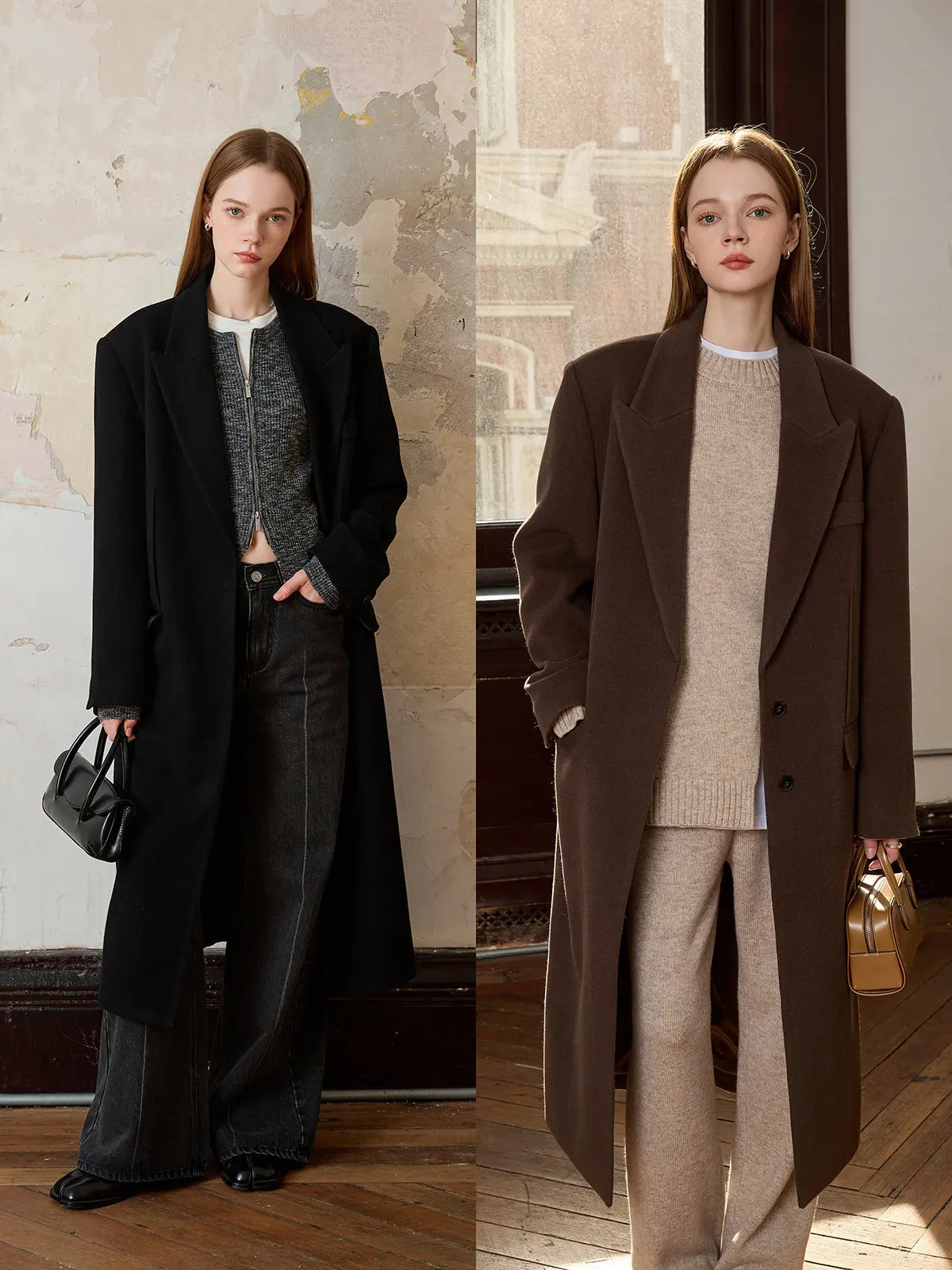 

JUSLIN Premium Woolen Trench Coat Tailored oulder Wide Lapel Single-Faced Woolen Coat Commute Sle Long Sve Mid-Length