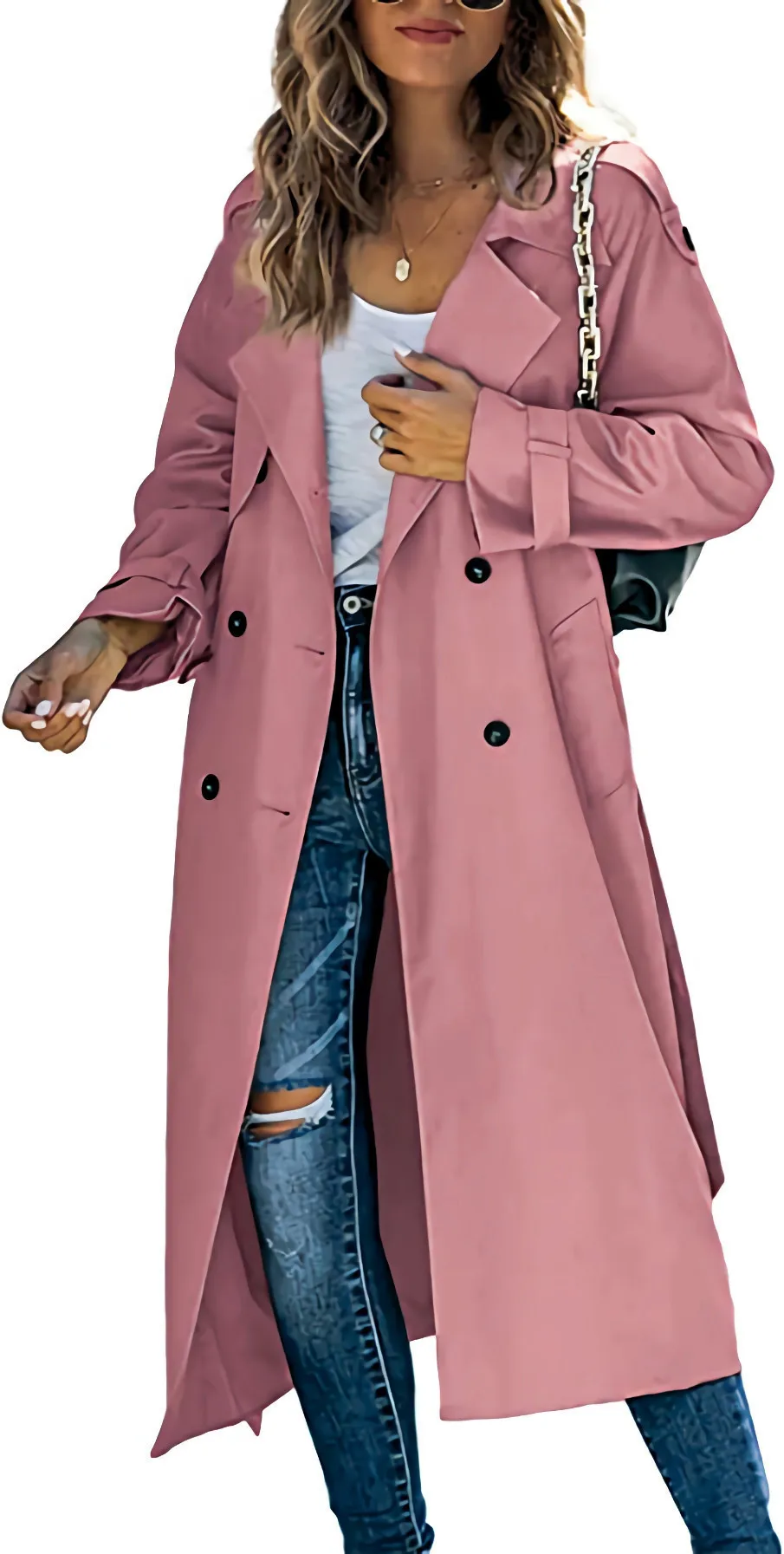 Fashion Korean Trench Coat for Women Solid Lapel Double Breasted Long Sleeves Jackets Winter Casual Oversized Tops Windbreaker