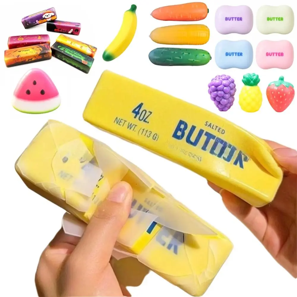 Wax Coating Butter Stick Squishy Toy Anxiety Relief Sound Crispy Vegetables Fidget Toy Kneading Funny Realistic Fruits Pinch
